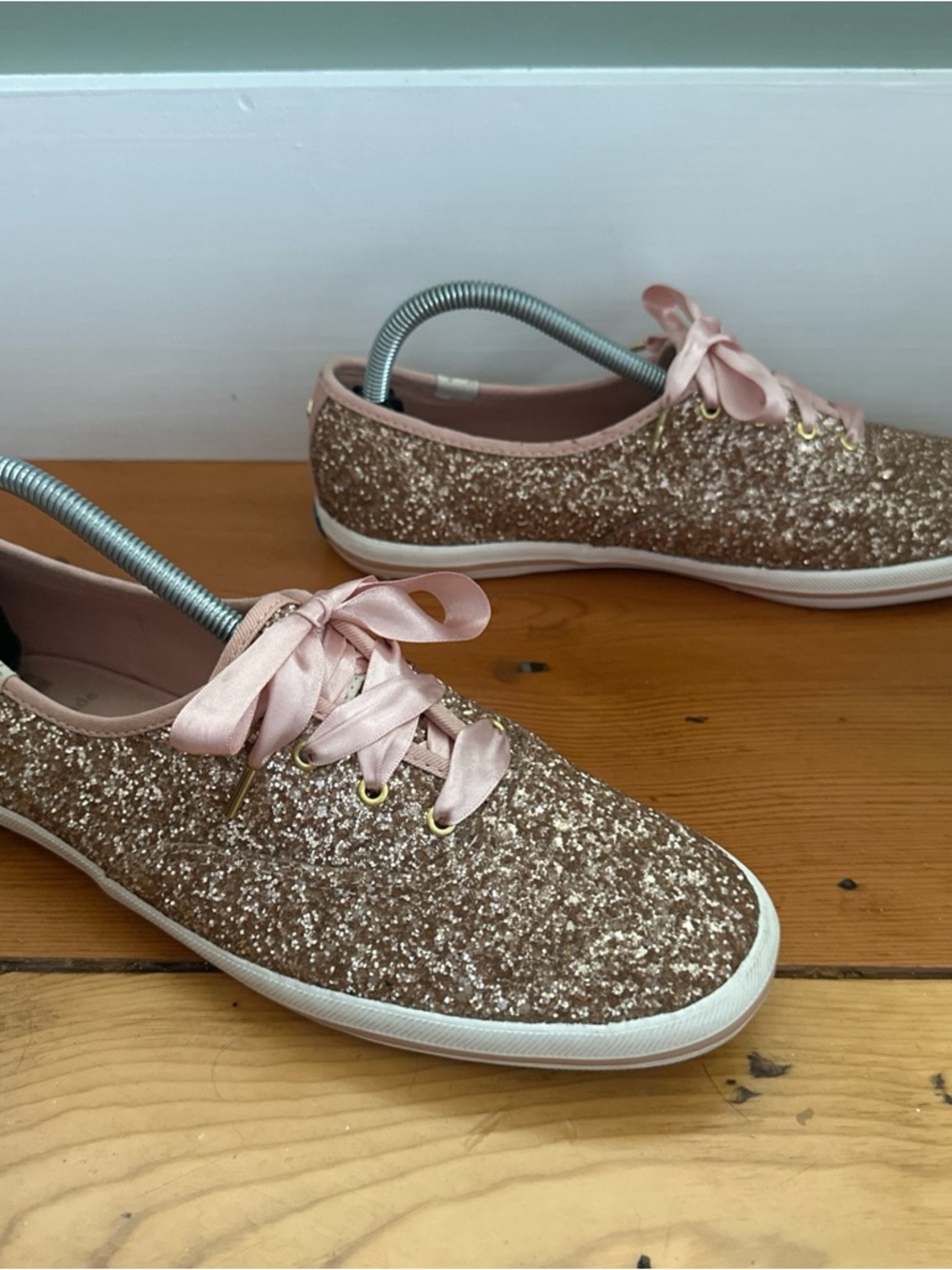 Keds X Kate Spade Women’s 9.5 Champion Glitter Sneakers Rose Gold Shoes Tennis